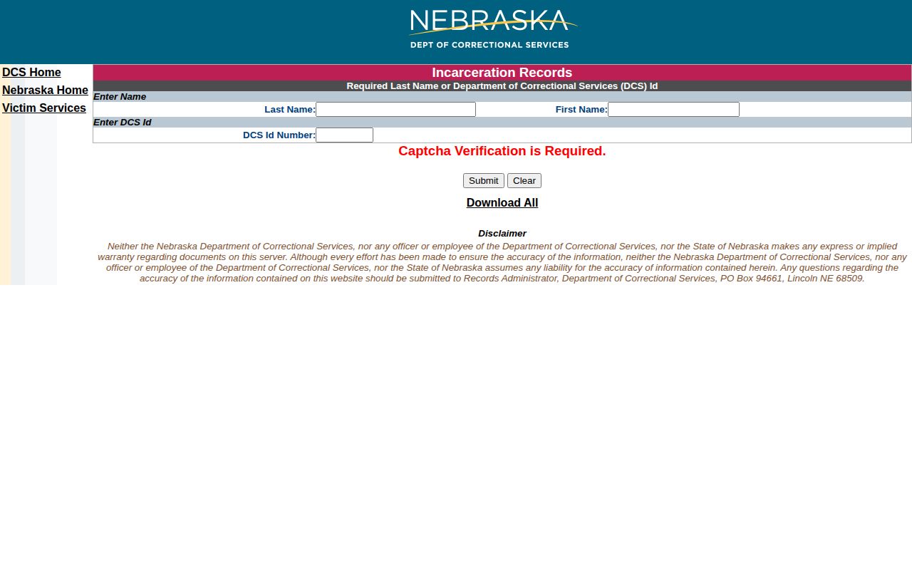 Nance County state custody record search at NDCS